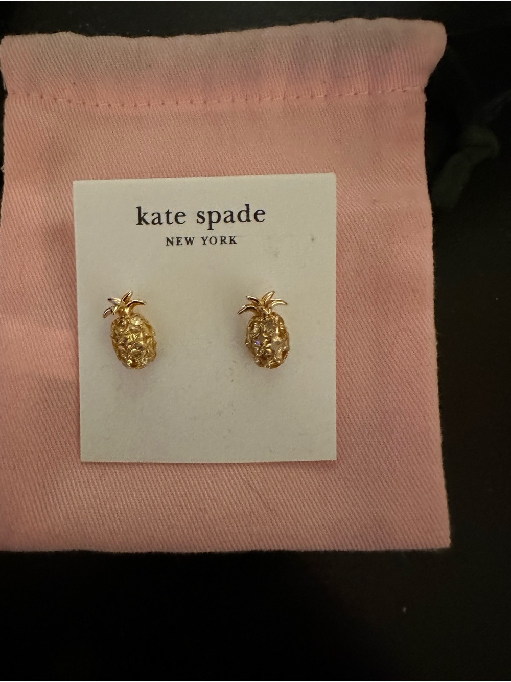 kate spade Gold Pineapple Stud Earrings with Pink Pouch